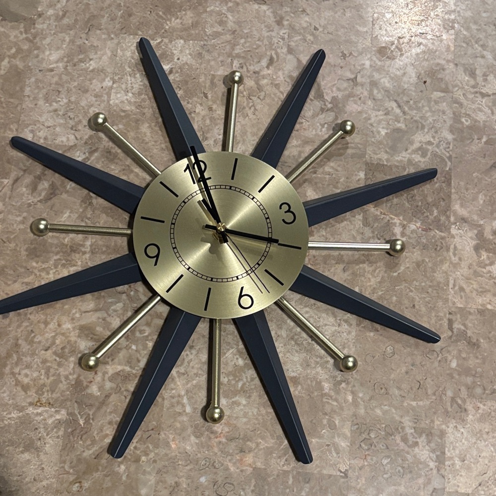 Gold and Navy Starburst Wall Clock